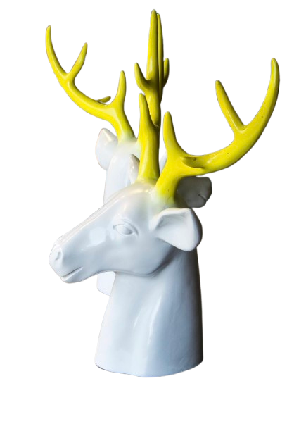 Modern Stag Sculpture – White & Yellow Accent